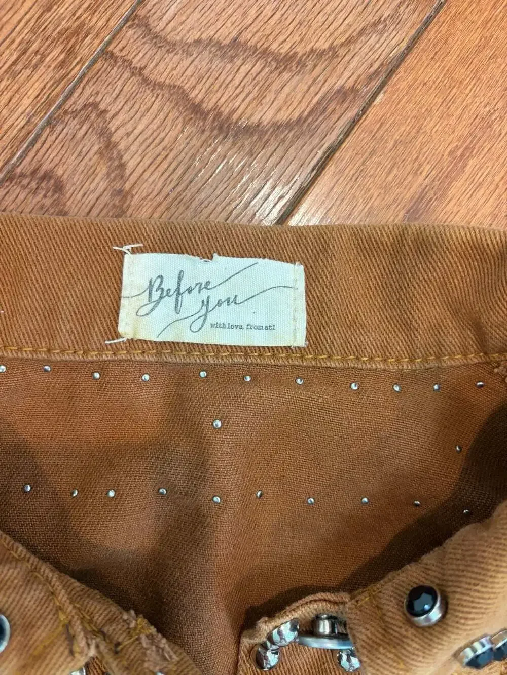 Before You Studded Raw Hem Cropped Denim Jacket